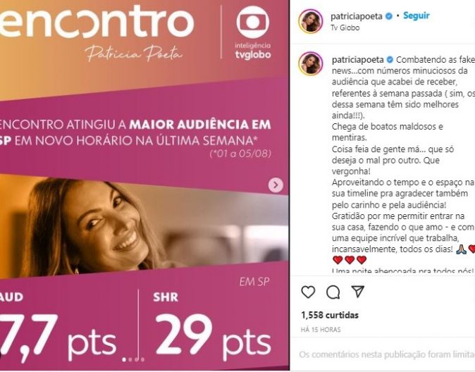Patrícia Poeta e Sônia Abrão trocam farpas no Instagram