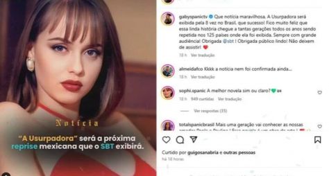 Gabi Spanic celebra oitava reprise de A Usurpadora, mesmo sem confirmação oficial do SBT