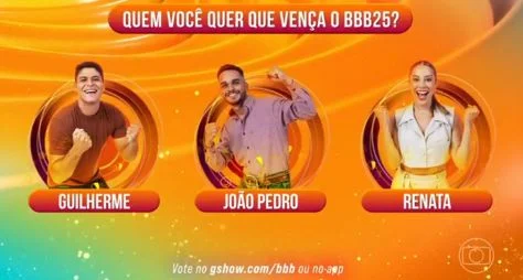 Quem vai vencer o BBB 25: Guilherme, João Pedro ou Renata?