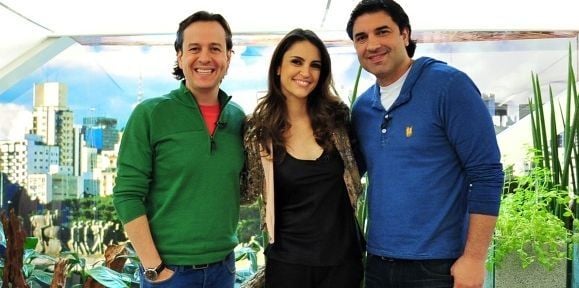 Os apresentadores  Celso Zucatelli, Chris Flores e Edu Guedes. Foto: Divulgação