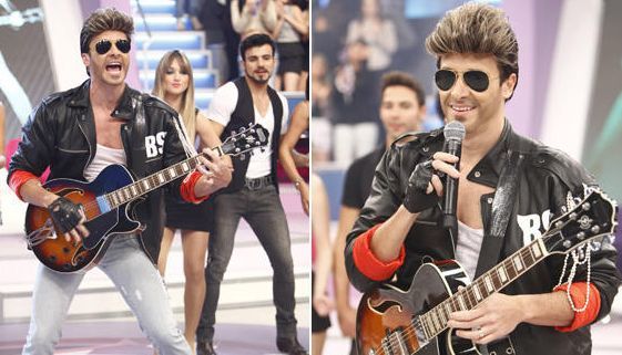 Rodrigo Faro como George Michael, cantor de Careless Whisper - Foto: Reprodução